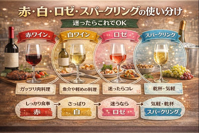 赤・白・ロゼ・スパークリングの使い分け｜迷ったらこれでOK