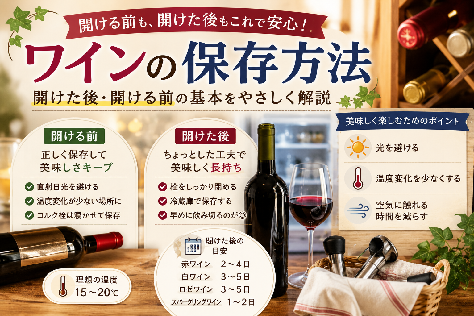 ワインの保存方法｜開けた後・開ける前の基本をやさしく解説